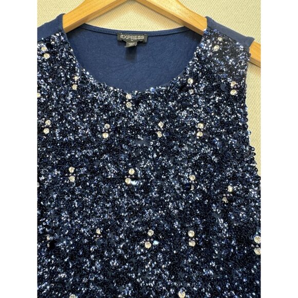 Express Womens Metallic Sequin Embellished Tank Top Size S Navy Blue Preppy Chic - Picture 6 of 12